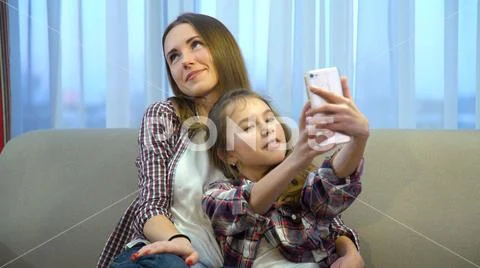 Family mother daughter leisure pastime selfie Stock Photos
