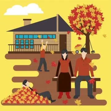 Family outing,yellow background Stock Illustration