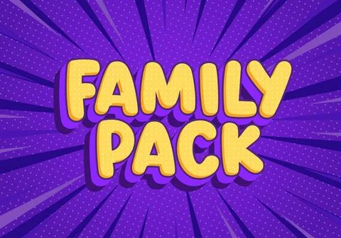 Family pack comic text on purple burst background Stock Illustration