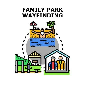 Family park wayfinding navigating different entertainment zones 스톡 일러스트