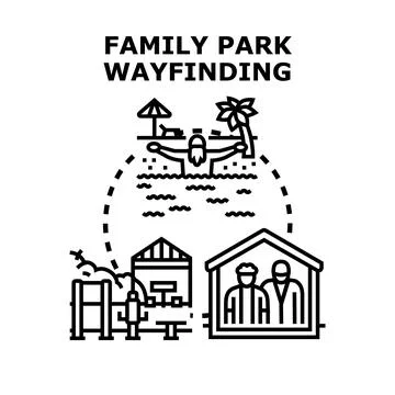 Family park wayfinding navigating different entertainment zones Illustration