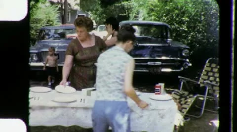 FAMILY PICNIC BBQ Classic Autos Ford Falcon 1960s Vintage Film Home Movie 3544 Stock Footage