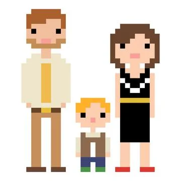 Family pixel pattern. Pixel Parents and children image. Illustrazione stock