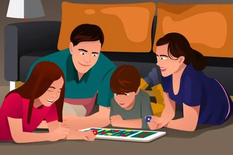 Family Playing a Board Game Stock Illustration