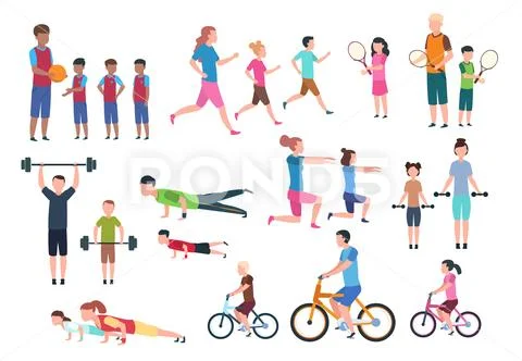 Family playing sports. People fitness exercising and jogging. Sport active Stock Illustration