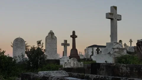 Family plot in a cemetery at sunset slow motion 4K Vídeos de archivo 273840863