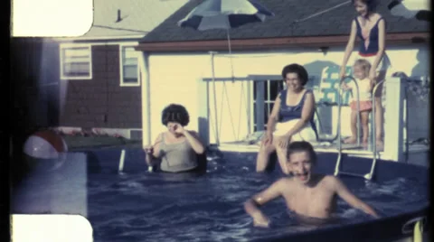 Family at pool - 1960s - vintage 8mm HD Stock Footage