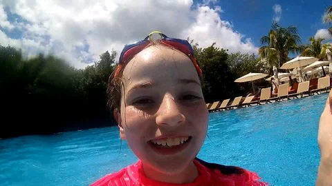 Family in pool Stock Footage 107823492