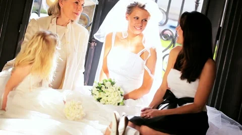 Family Portrait Bride Mother Cute Bridesmaid and Grandmother Stock Footage