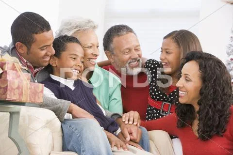 Family Portrait At Christmas Stock-Fotos