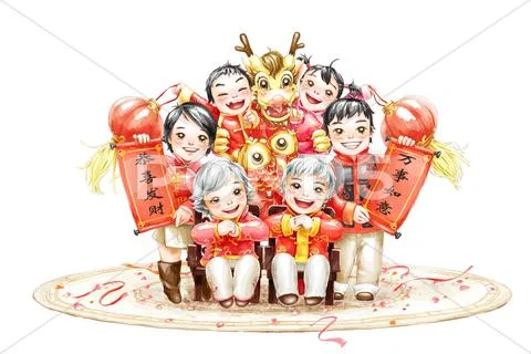 Family portrait of a family celebrating Chinese New Year Stock Illustration