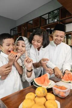 Family prepare for break fasting Stock Photos