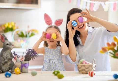 Family preparing for Easter Stock Photos