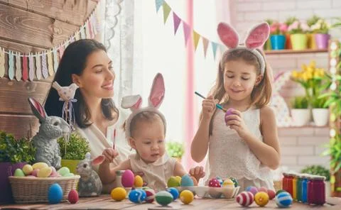 Family preparing for Easter Stock Photos