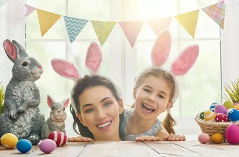 Family preparing for Easter Stock Photos