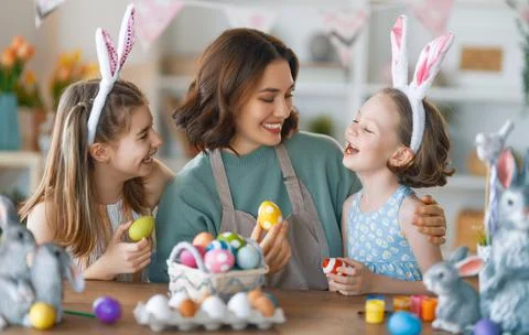 Family preparing for Easter Stock Photos