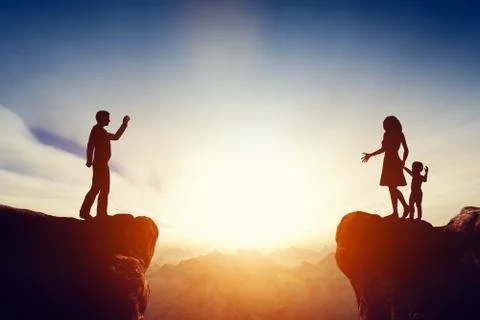 Family problem, issues concept. Father leaving his child and wife Stock Illustration