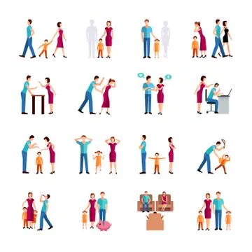 Family Problems Icons Stock Illustration