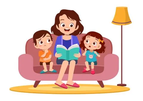 Family Reading a Book Together vector Stock-Illustration