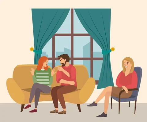 Family relationship problems. Conversation between man and woman and female Illustrazione stock
