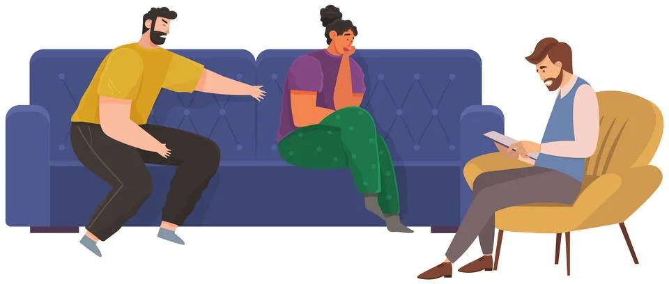 Family relationship problems. Conversation between man, woman and male Illustrazione stock