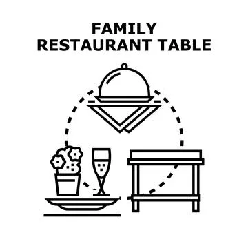 Family restaurant table setting concept drawing food service Stock Illustration