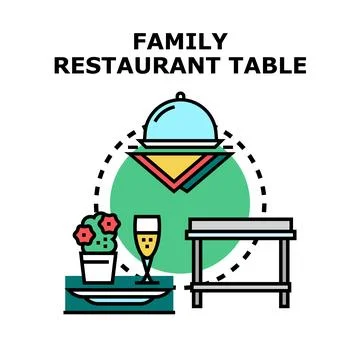 Family restaurant table setting concept drawing food service Stock Illustration