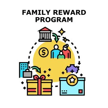 Family reward program offering loyalty benefits and bonuses Illustrazione stock