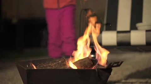 Family Roasting Marshmallows at Backyard Fire Pit at Night Stock Footage 340773015