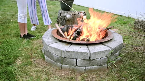 Family roasting marshmallows by the fire Stock Footage 182222448