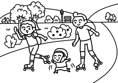 A family is rollerblading together. Stock Illustration