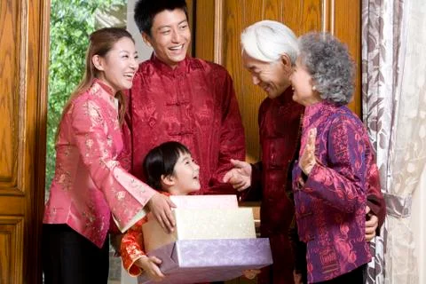 Family sending Chinese New Year gifts Stock Photos