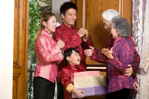 Family sending Chinese New Year gifts Stock Photos