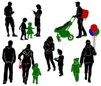 Family Silhouettes. Parents and children Stock Illustration