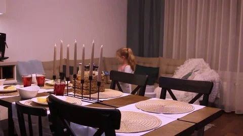 The family sits at the dinner table Stock Footage 84764857