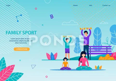 Family Sport Healthy Team Banner Flat Template Stock Illustration