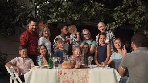 Family taking group photo Stock Footage