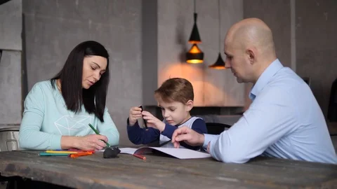 Family of three at the table Stock Footage 89218016