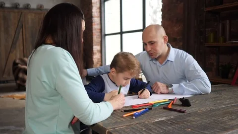 Family of three at the table Stock Footage 89219655