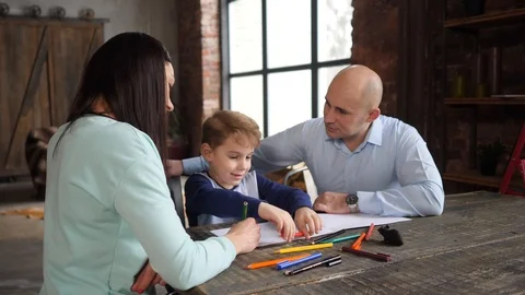 Family of three at the table Video stock 89220089