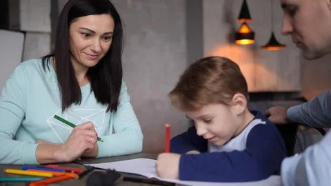 Family of three at the table Stock Footage 89220426