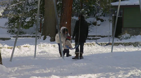 Family of Three in Winter Stock Footage 35331135
