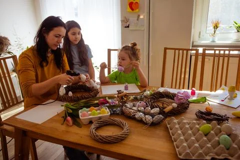 Family time together while lockdown before Easter Stock Photos