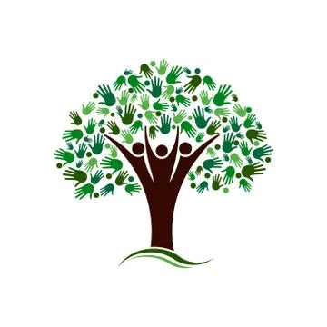 Family Tree with Hands Network Vector logo Stock Illustration