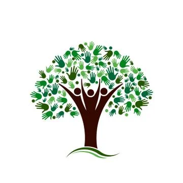 Family Tree with Hands Network Vector logo Stock Illustration
