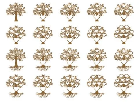 Family tree vector template with roots and hearts Stock Illustration