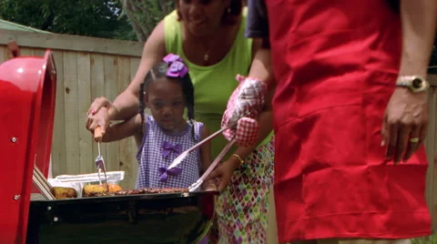 Family using barbecue grill Stock Footage 59514939