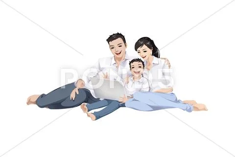 Family using computer 库存插图