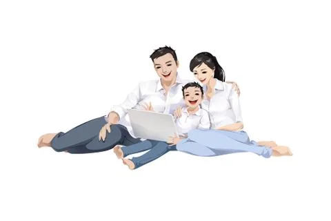 Family using computer Stockillustratie