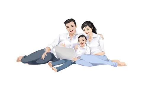 Family using computer Stock Illustration